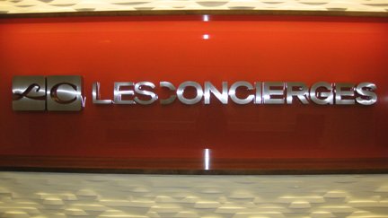 Les Concierges brushed stainless steel letters and logo, San Francisco