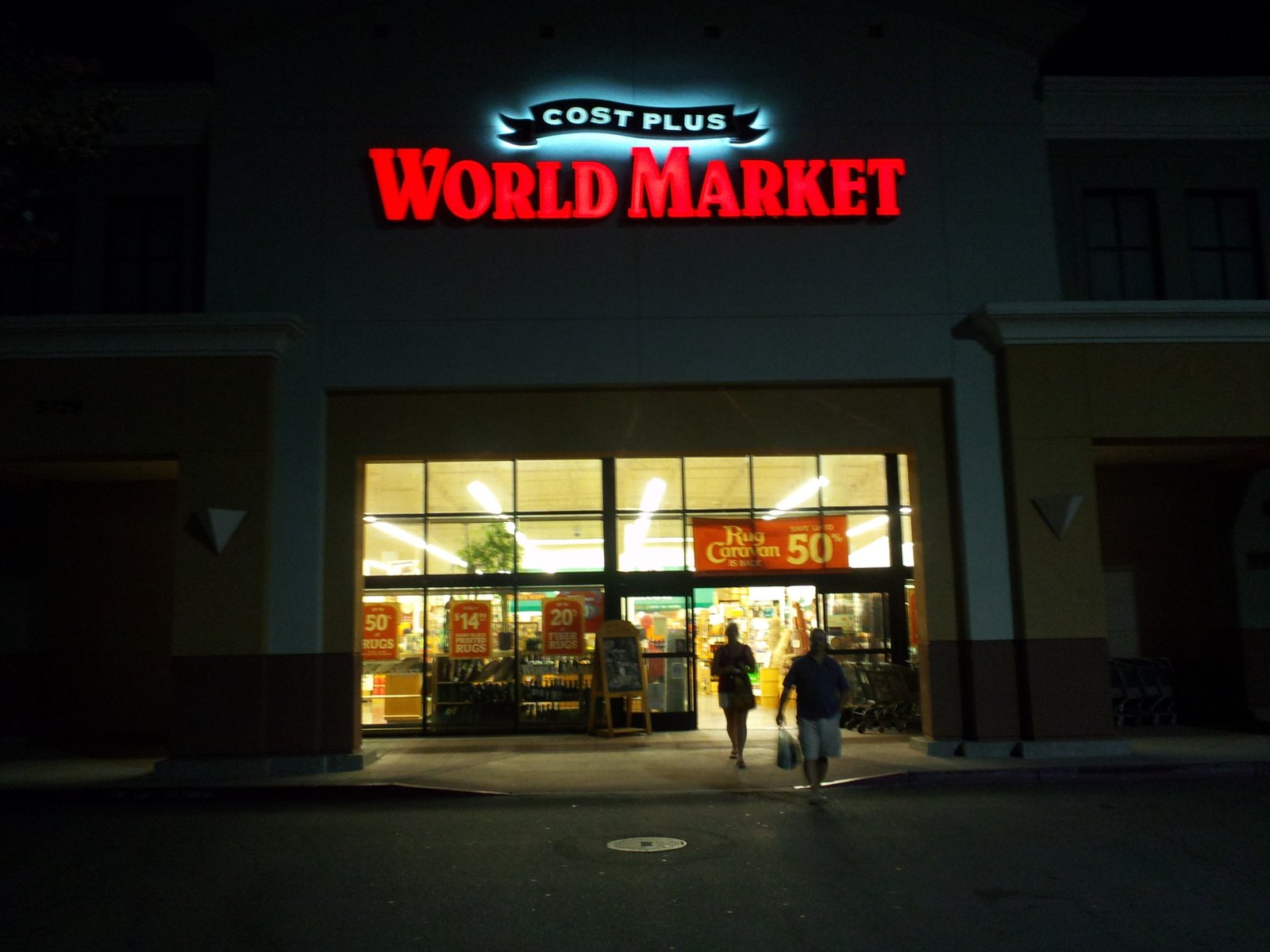 Cost Plus World Market illuminated at night, Concord